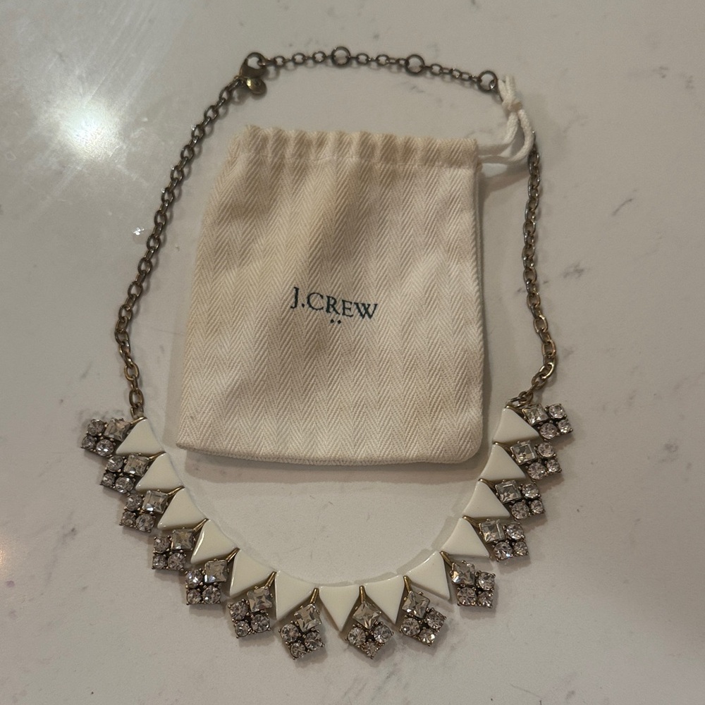 J. Crew White and Silver Geometric Necklace